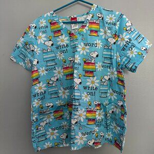 Peanuts Snoopy Woodstock Scrub Top Blue XL